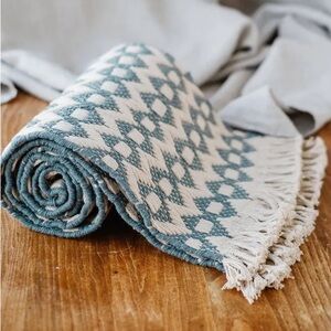 NWT Danica Heirloom Table Runner Teal and Cream 13 x 72